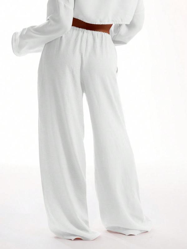 Women's Solid Pocket Pants, Casual Comfy Wide Leg Trousers for Beach Vacation Holiday, Ladies Bottoms for All Seasons