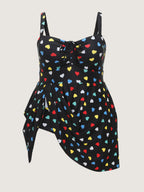 Colorful Heart Print Pockets Swim Dress