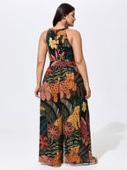 Wild Print Halter Neckline Sleeveless Jumpsuit