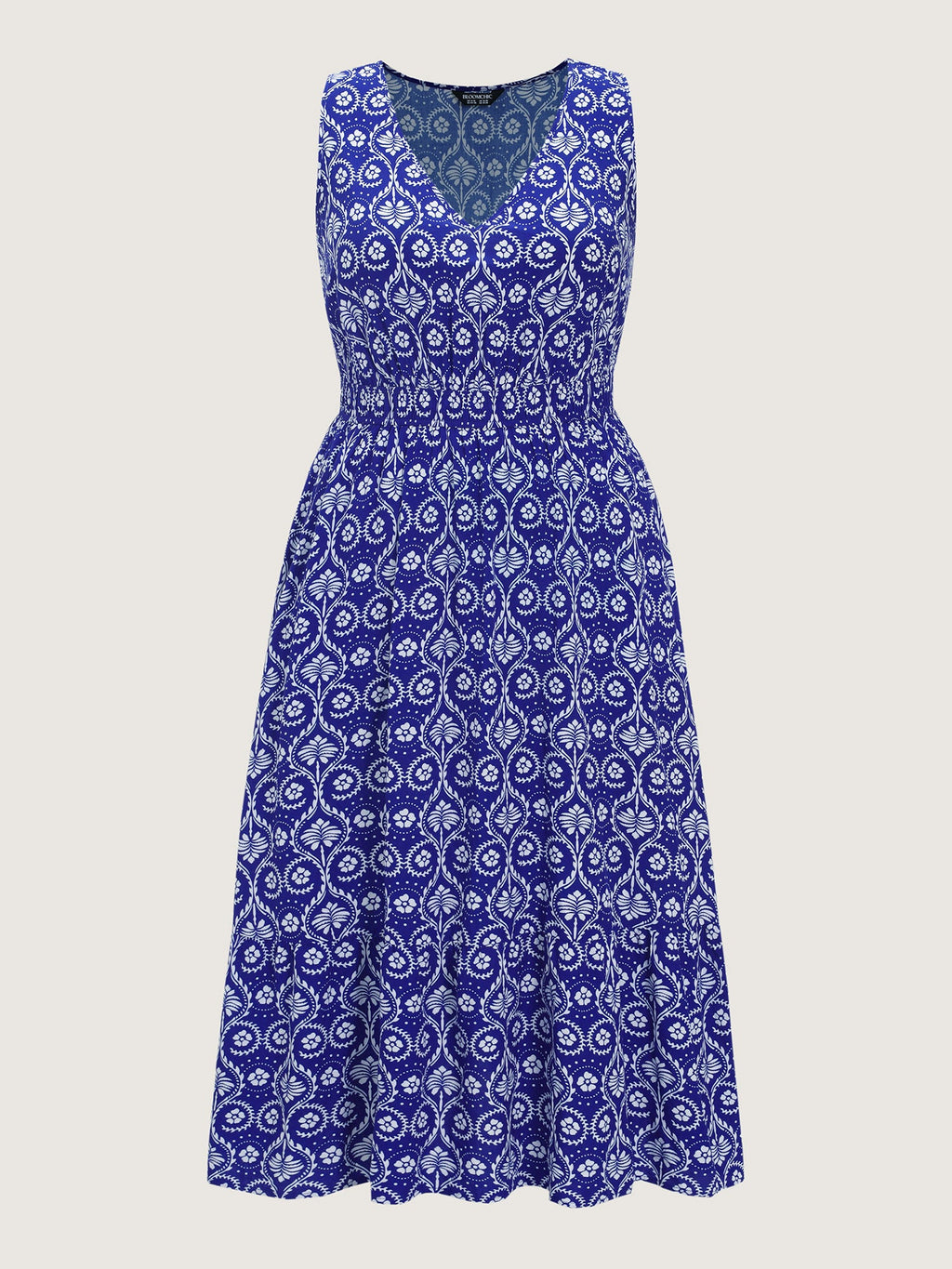 Geometric Print V-Neck Midi Dress