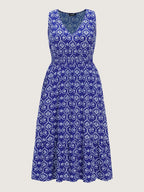 Geometric Print V-Neck Midi Dress