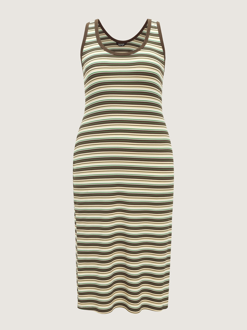 Striped Print Ribbed Scoop Neck Midi Dress