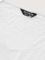 Sheer Lace Neckline Plain Knit Top