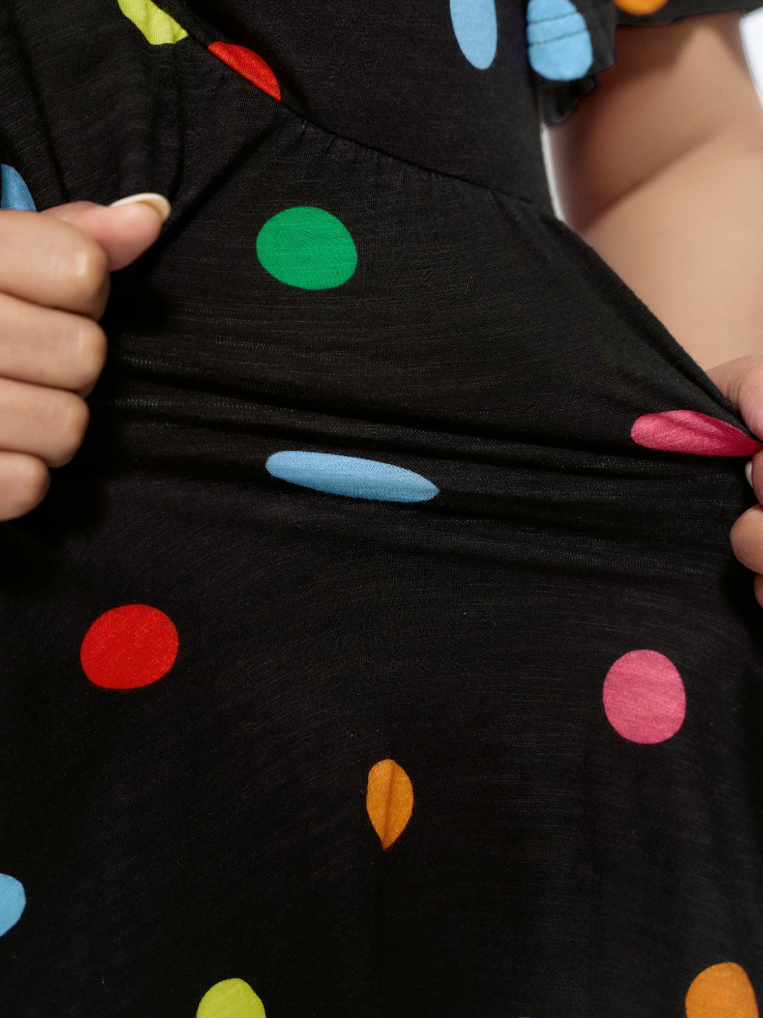 Cotton Stretchy Colorful Dot Print Drawstring Babydoll Top