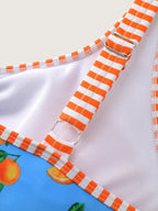 Citrus Print Striped Straps Swim Top