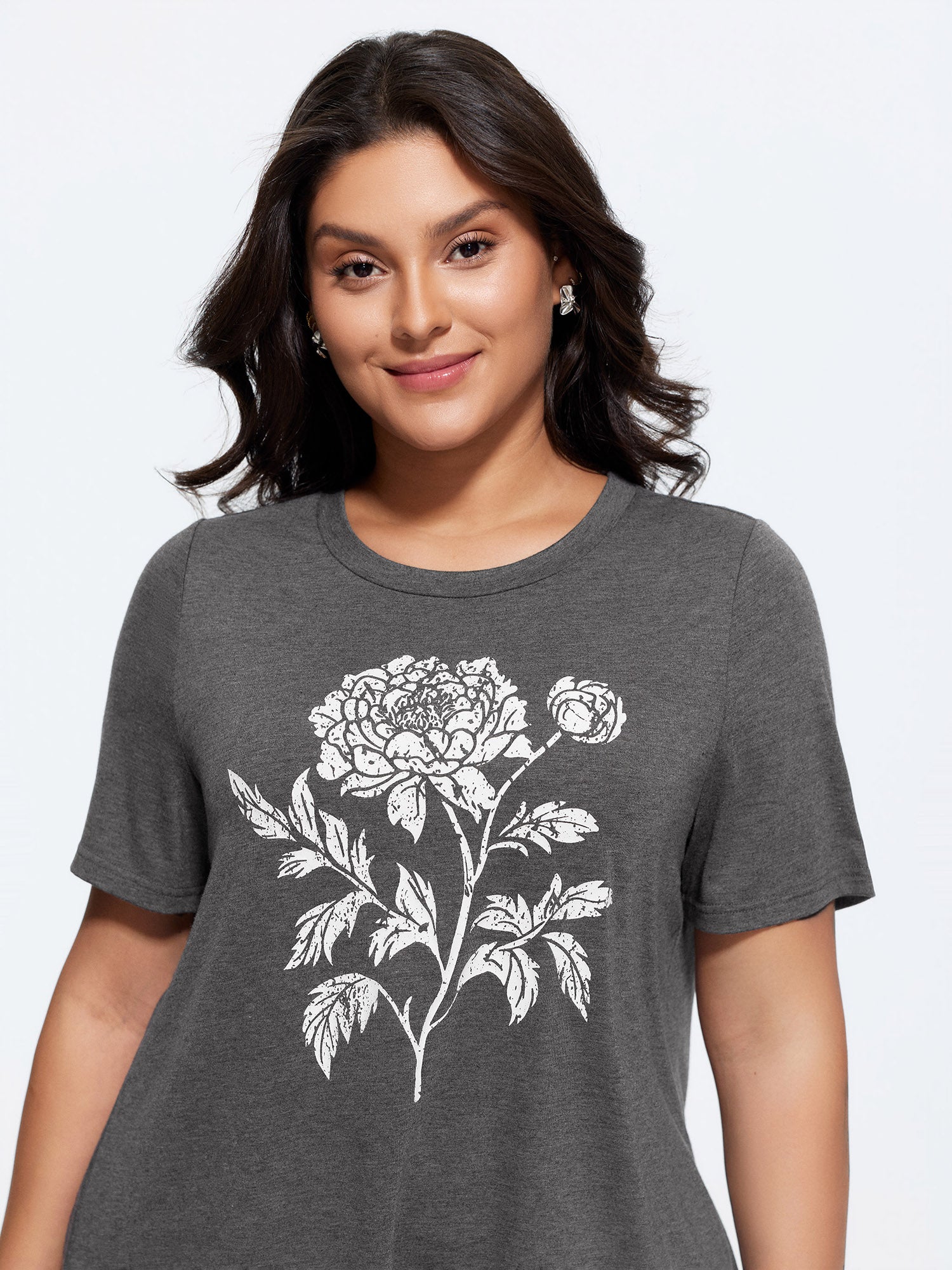 Supersoft Stretchy Floral Print Long T-Shirt
