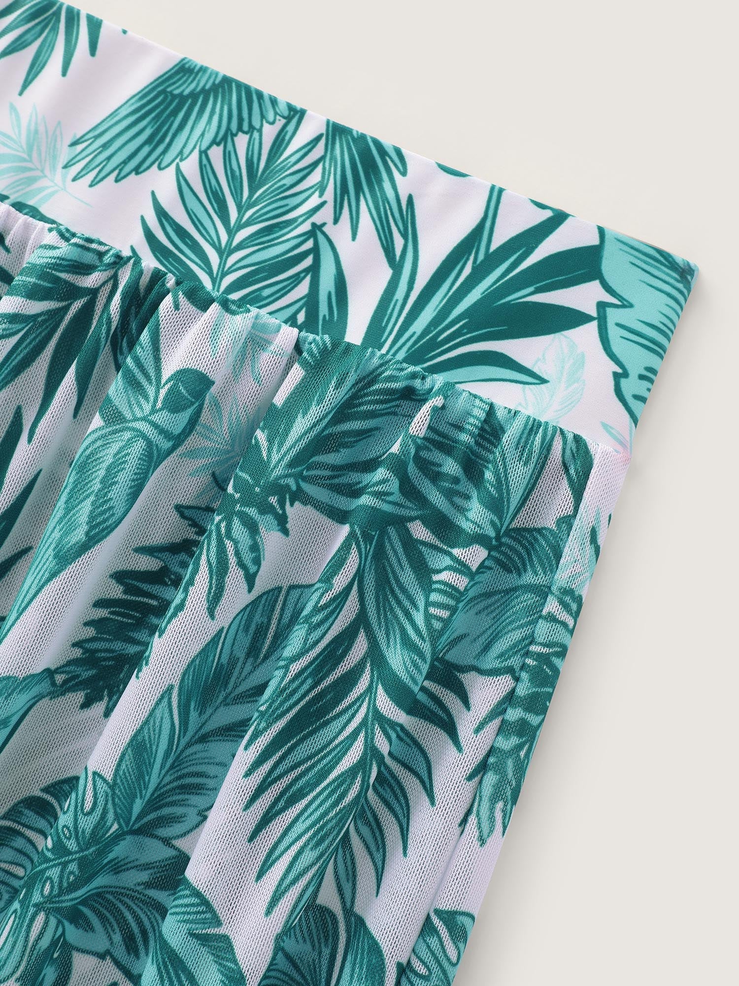 Two-Piece Tropical Print Sheer Wide-Leg Swim Bottoms