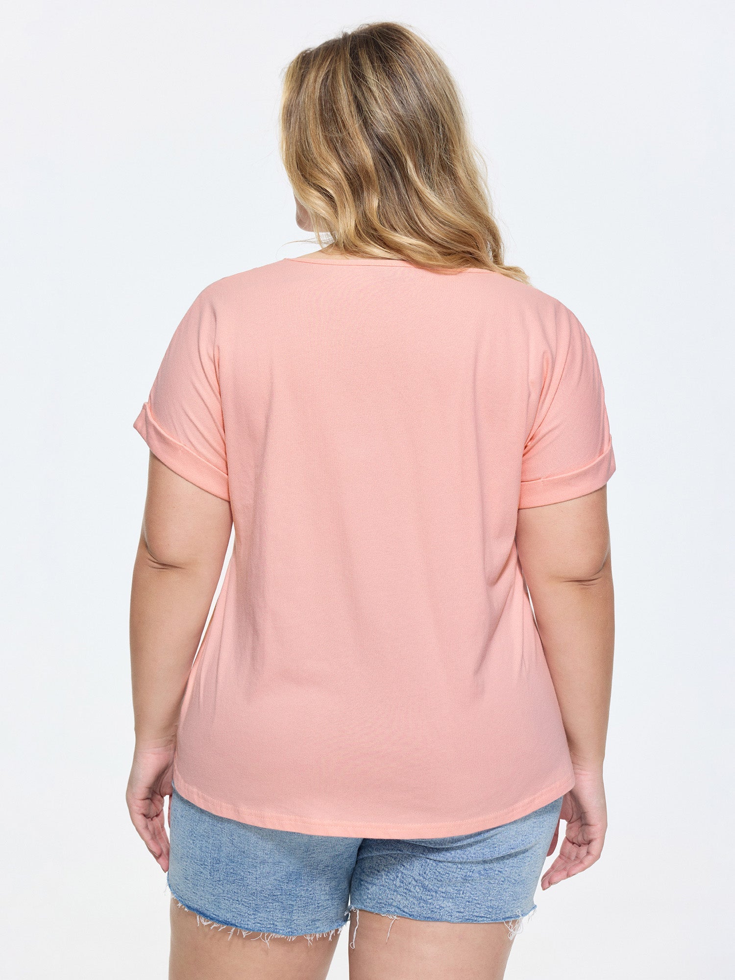 Cotton Lace Neckline Sheer T-Shirt