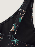 Star Moon Print Cut-Out Swim Top