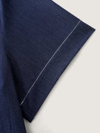 Supersoft Cinched-Waist Pockets Seamed Faux Denim Midi Dress