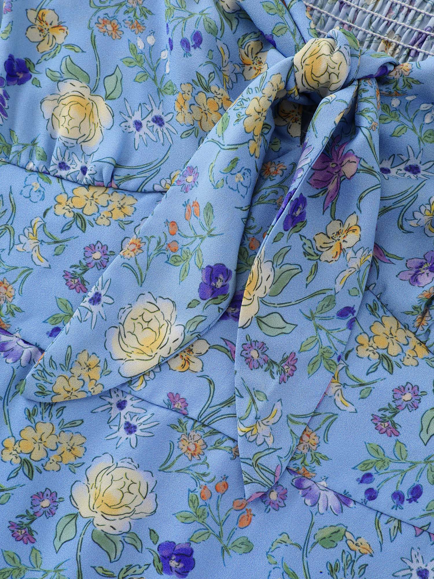 Floral Print Knotted-Front Ruched Midi Dress