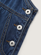 Stretchy Overall Straps Pleated Mini Denim Dress