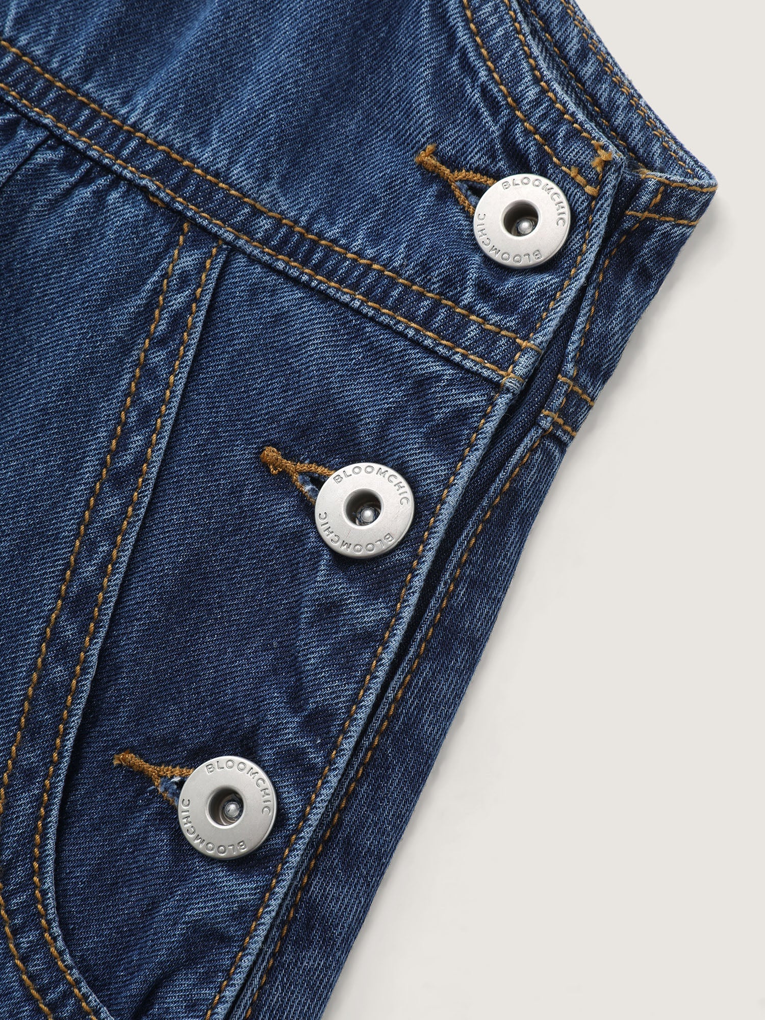 Stretchy Overall Straps Pleated Mini Denim Dress