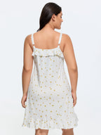 Supersoft Ruffled Neckline Floral Print Sleeveless Nightgown