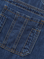 Stretchy Overall Straps Pleated Mini Denim Dress