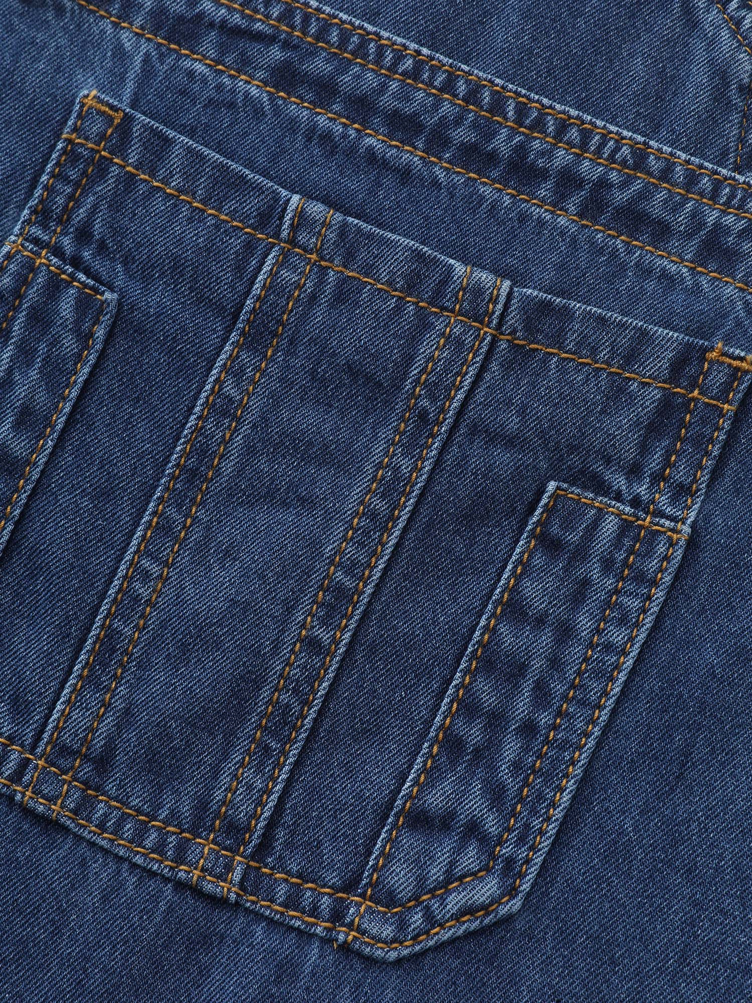 Stretchy Overall Straps Pleated Mini Denim Dress