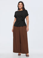 Stretchy Ruched Boat Neckline T-Shirt
