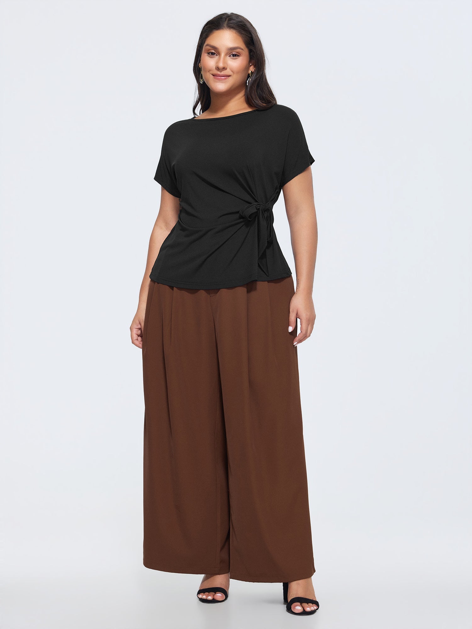 Stretchy Ruched Boat Neckline T-Shirt