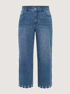 Stretchy Embroidered Hem Wide-Leg Jeans