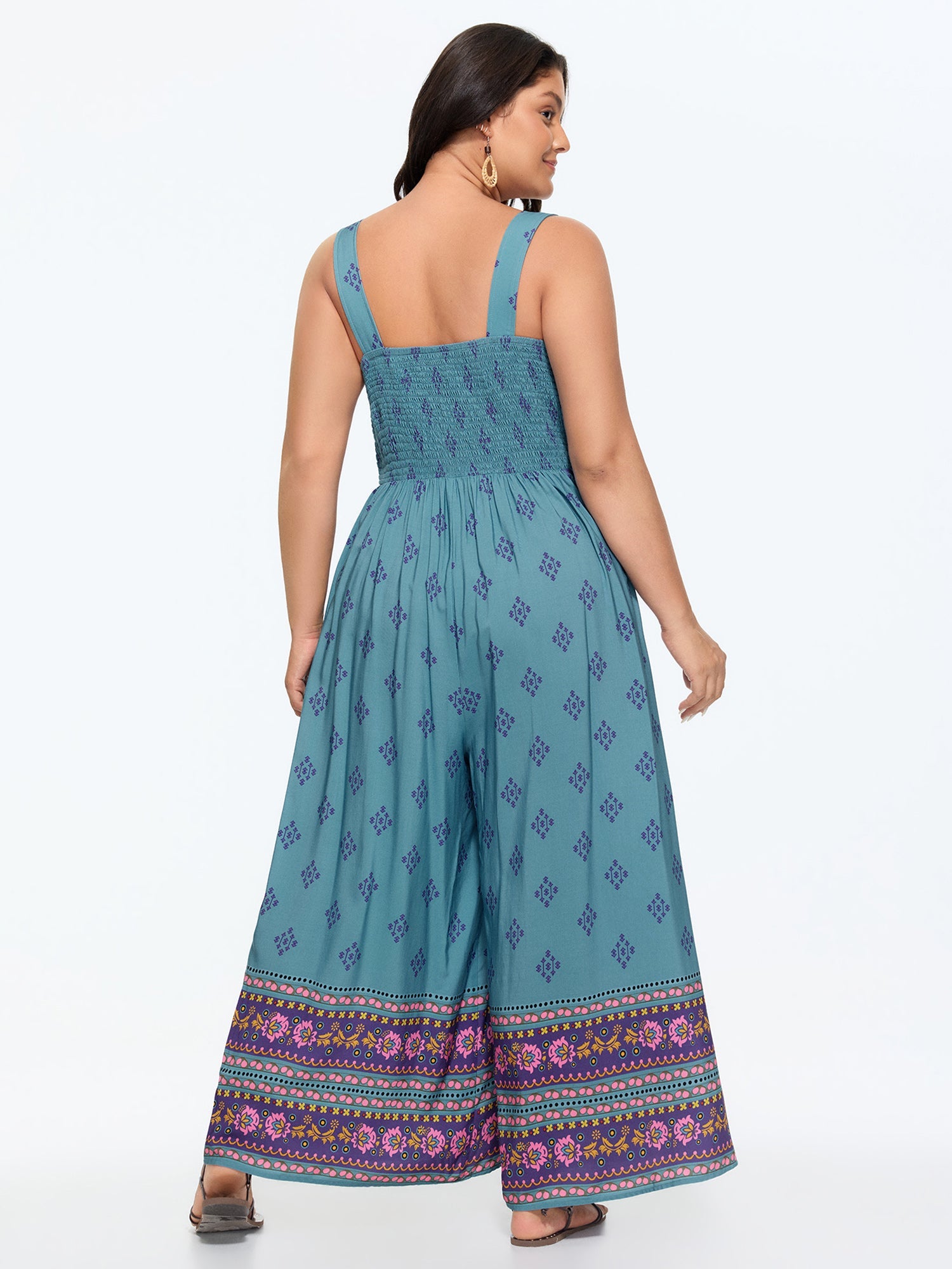Geometric Print Adjustable Overall Jumpsuit