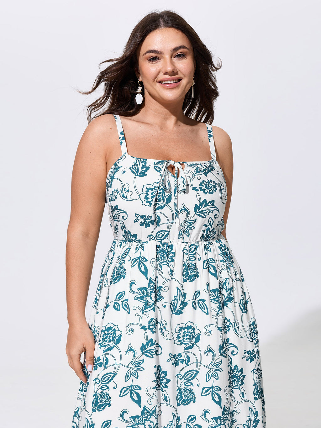 Floral Print Neck-Tie Color Contrast Maxi Dress