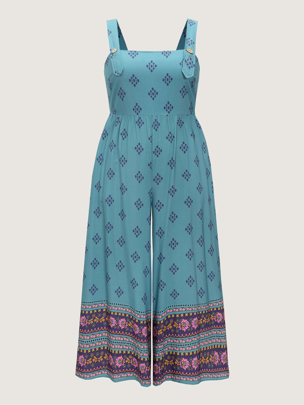 Geometric Print Adjustable Overall Jumpsuit