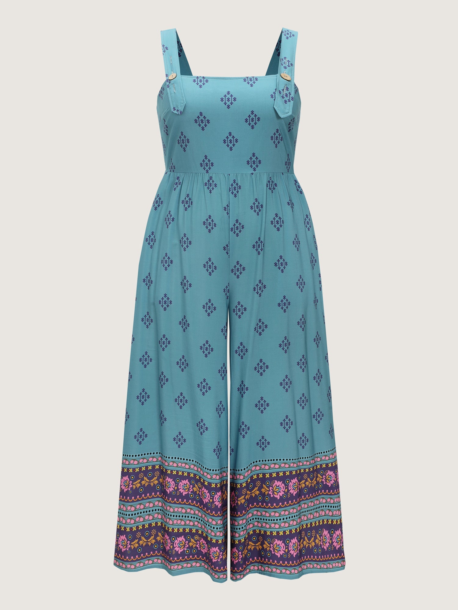 Geometric Print Adjustable Overall Jumpsuit