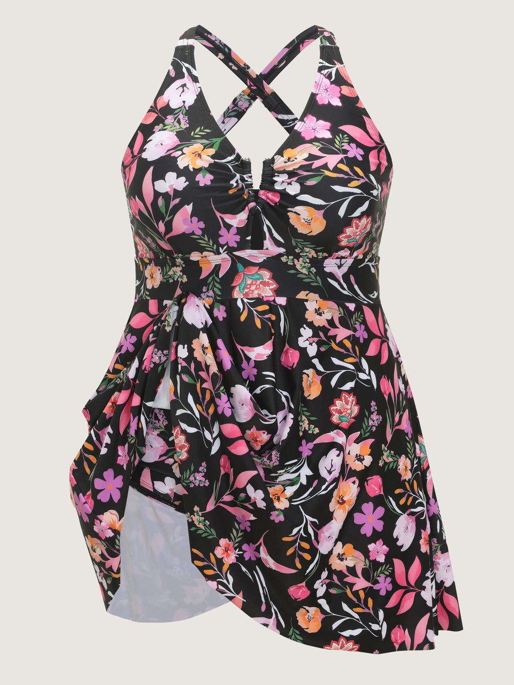 Floral Print Pockets Swim Dress