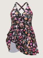 Floral Print Pockets Swim Dress
