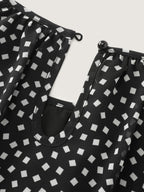 Sheer Sleeve Geometric Print Blouse