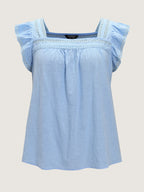 Cotton Ruffled Sleeve Lace Detail Top