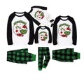 Black Raglan Top Green Plaid Christmas Pajamas Set With Grinch Print