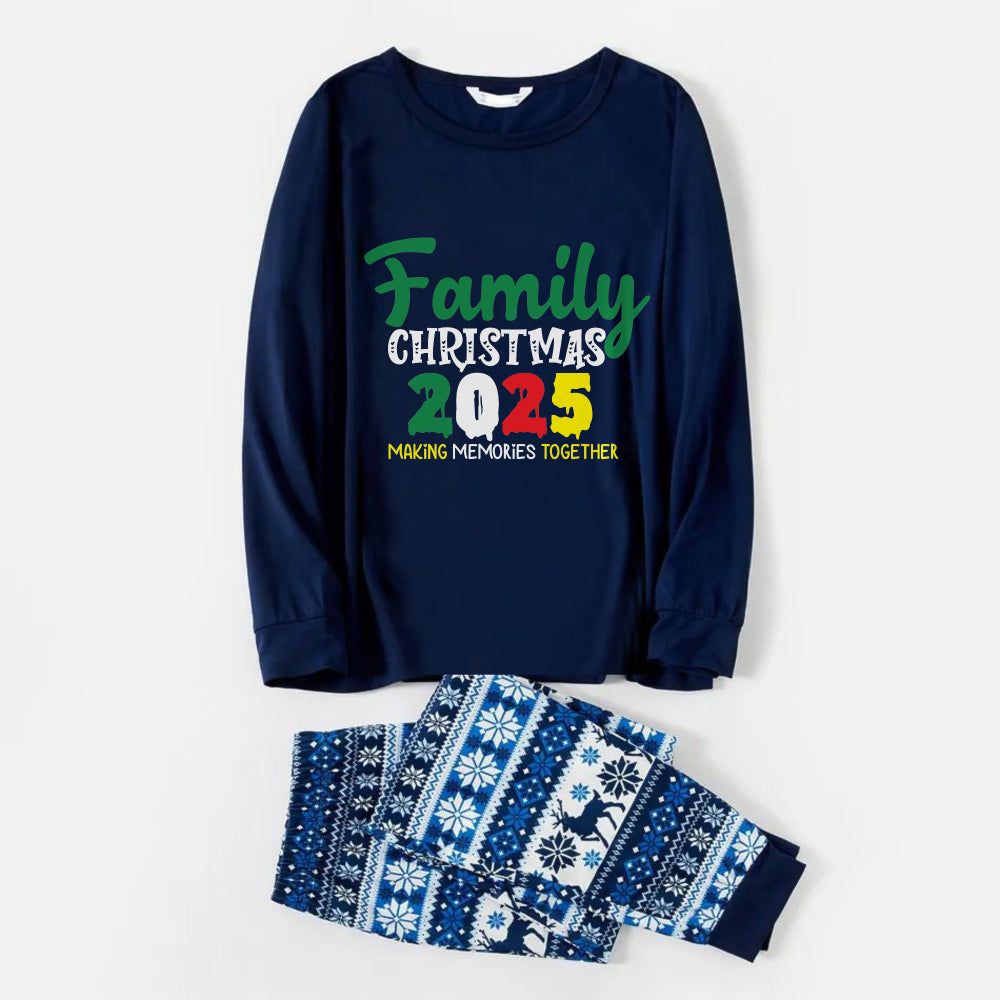 Joyful Blue Christmas Pajamas Set  With 2025 Family Christmas Phrases