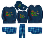 Christmas Family Matching Pajamas-Navy & Sky Blue Plaid Pjs Set with "This Ain't My First Rodeo" and Grinch Pattern Print
