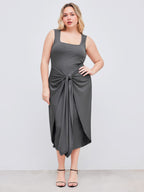 Square Neck Solid Twist Knotted Maxi Dress Curve & Plus Dress