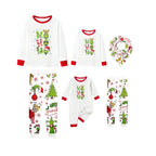 Family Christmas White Pajamas Set With "HO HO HO" & Cute Christmas Character Print