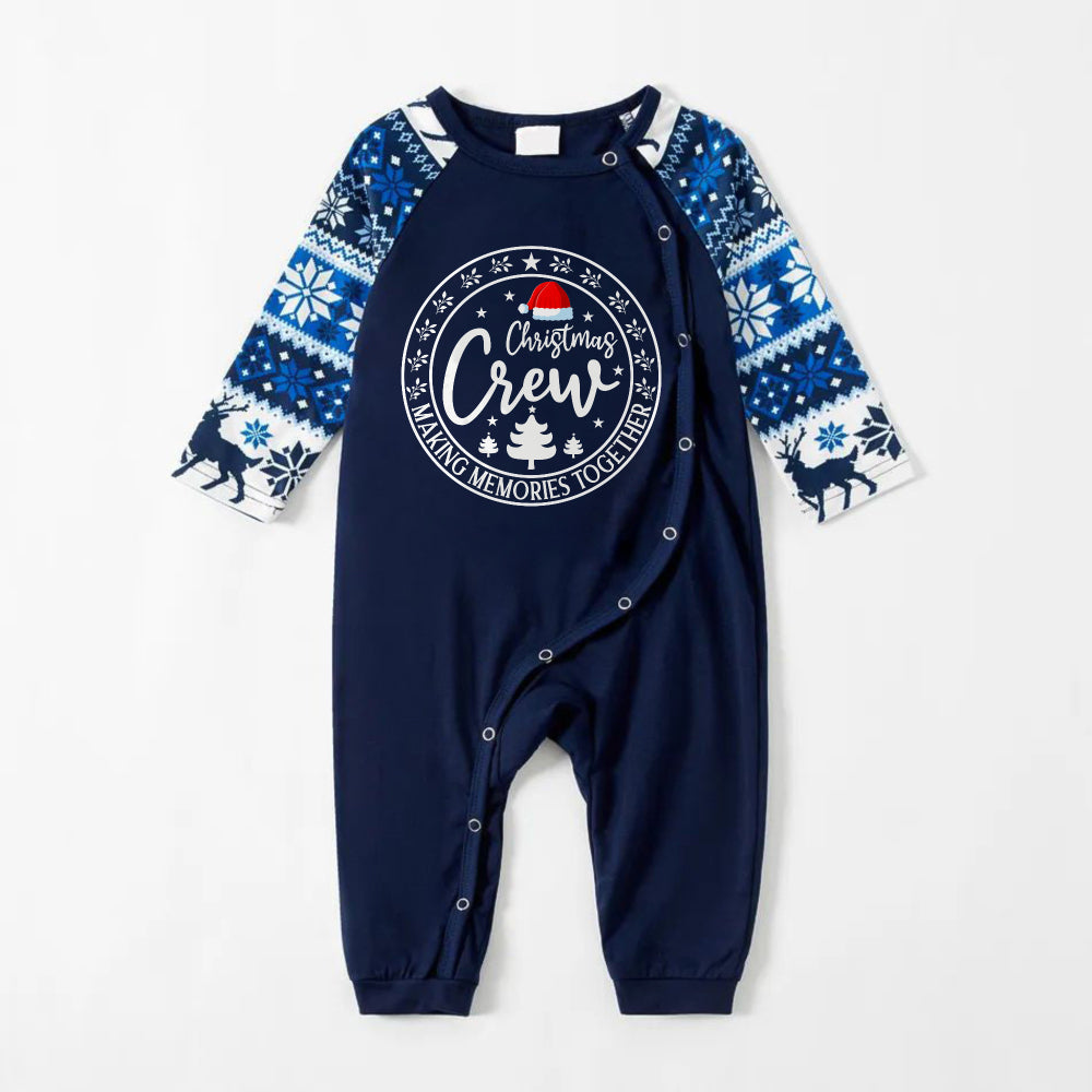 Joyful Blue Christmas Pajamas Set With Santa Hat and "Christmas Crew Making Memories Together" Print