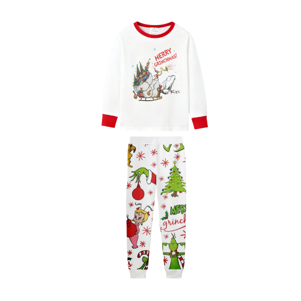 Family Christmas White Pajamas Set With Funny Christmas Character Print