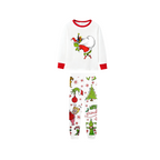 Christmas White Pajamas Set With Cartoon Pattern Print