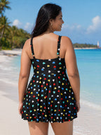 Colorful Heart Print Pockets Swim Dress