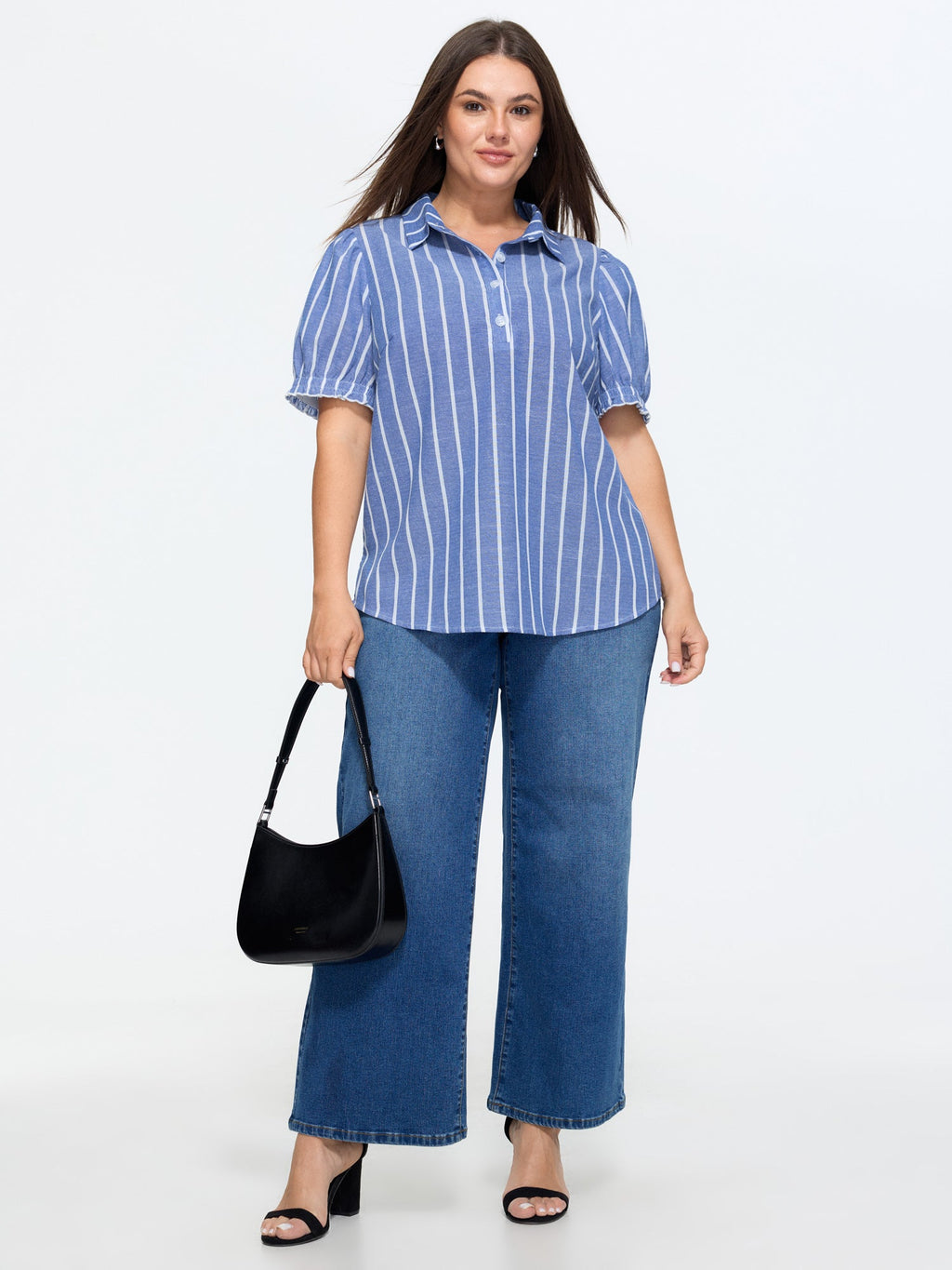 Pure Cotton Striped Puffy Sleeve Blouse