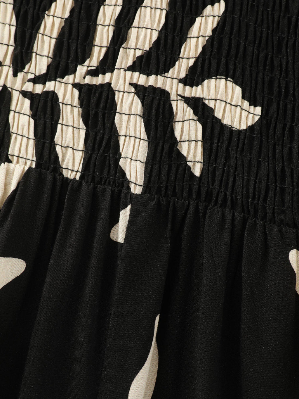 Leaf Print Shirred Adjustable Tie Maxi Dress