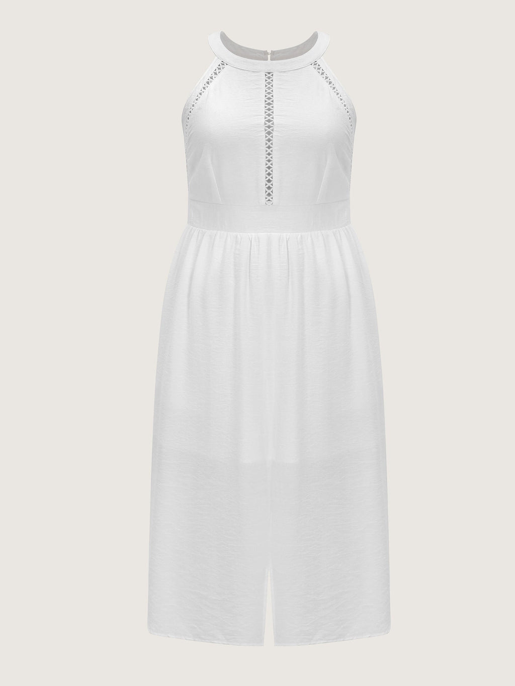 Lace Shirred Waist Halter Neckline Midi Dress
