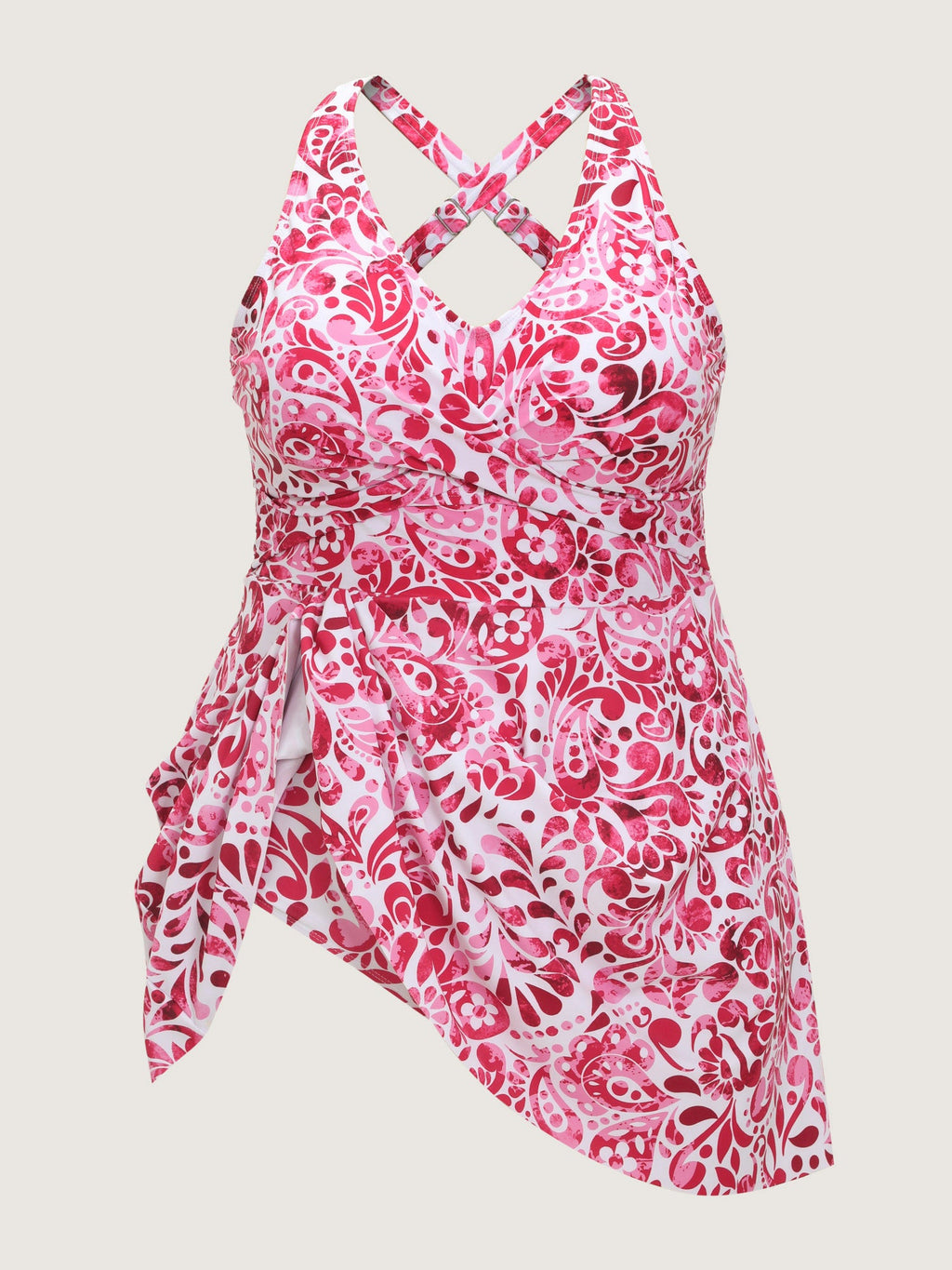 Floral Paisley Print Back Cut-Out Swim Dress