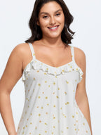 Supersoft Ruffled Neckline Floral Print Sleeveless Nightgown