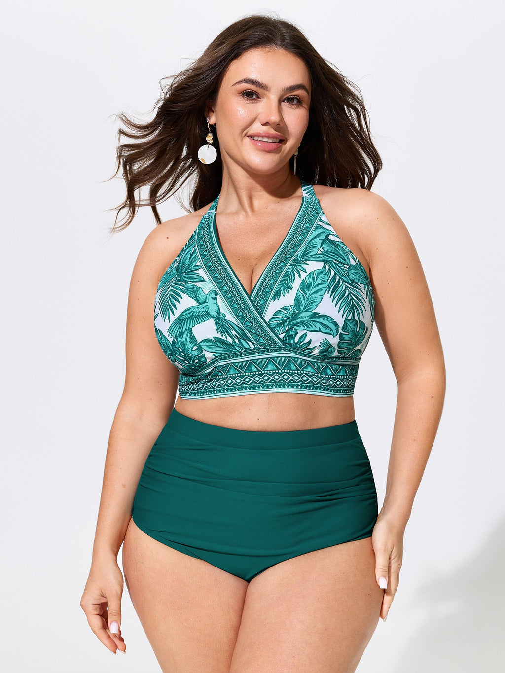 Two-Piece Tropical Print Sheer Wide-Leg Swim Bottoms