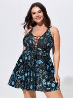 Floral Print Pockets Cut-Out Swim Dress