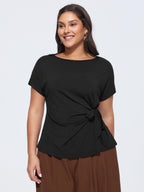 Stretchy Ruched Boat Neckline T-Shirt