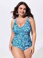 Floral Print V-Neck Ruched One-Piece Swim