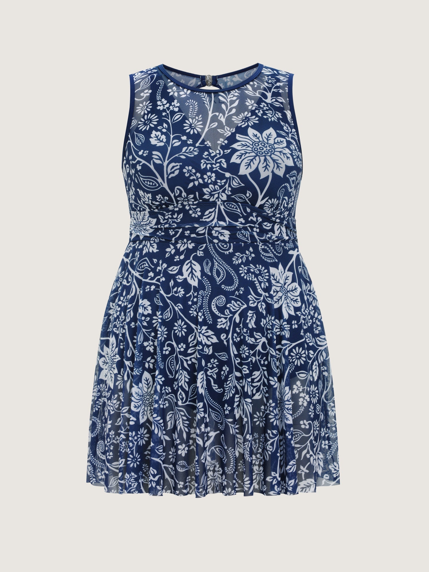 Floral Paisley Print Sheer Swim Dress